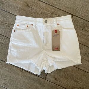 Levi’s High Rise White Denim Shorts Distressed
